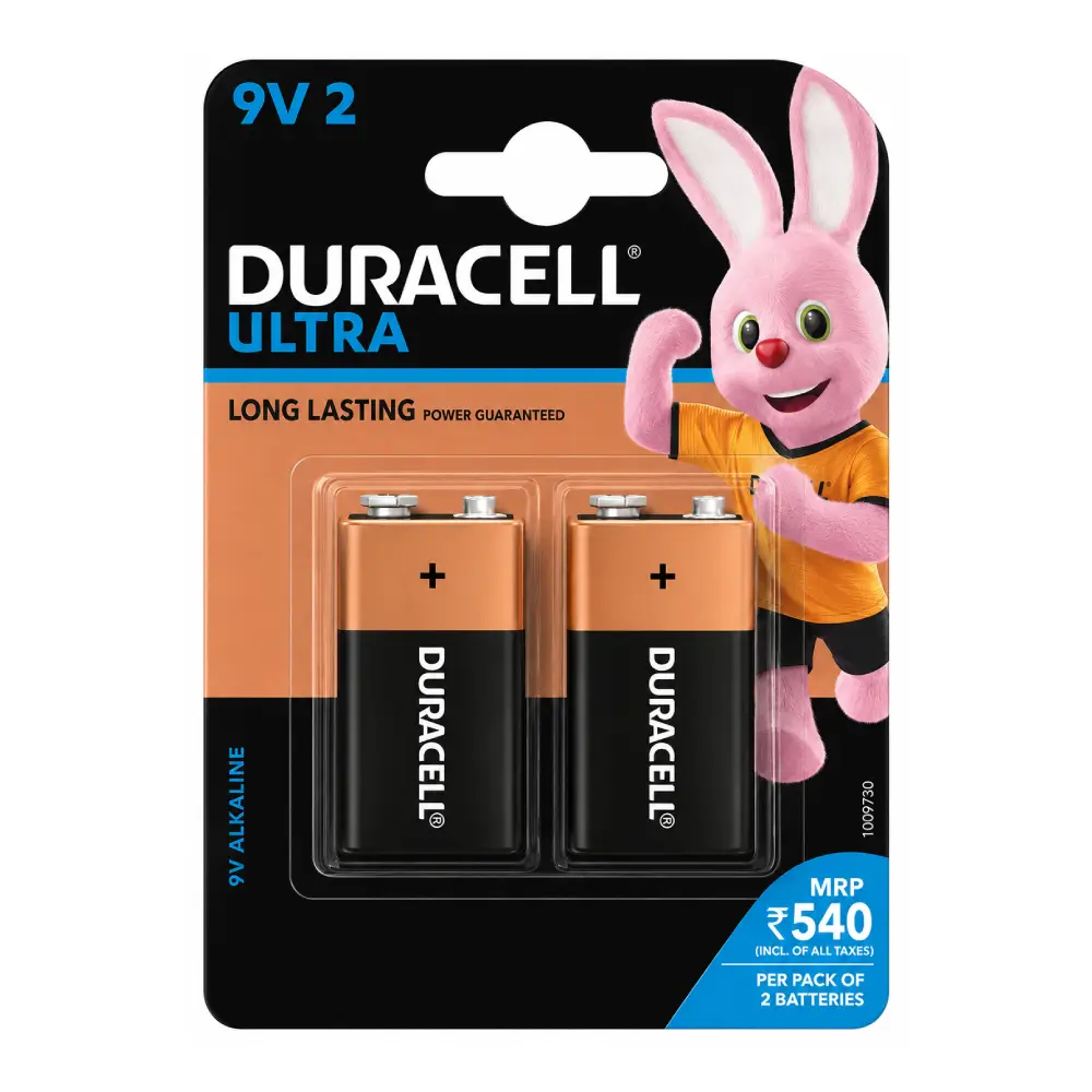 Duracell Ultra 9v Alkaline Battery (Pack of 2)